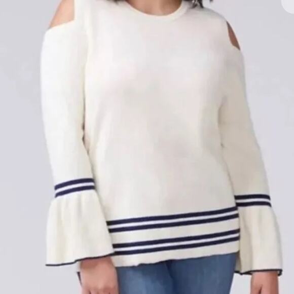 Lane Bryant Cream Sweater with Navy Stripes - Picture 2 of 9